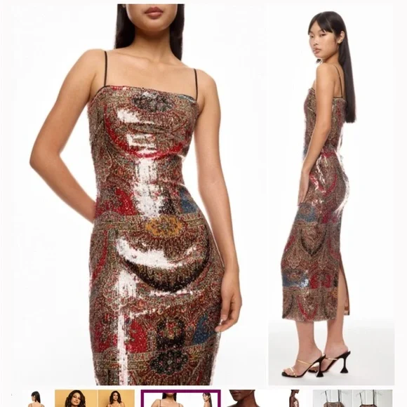 Veronica Beard Gold and Red Sequin Midi Dress - Picture 1 of 6